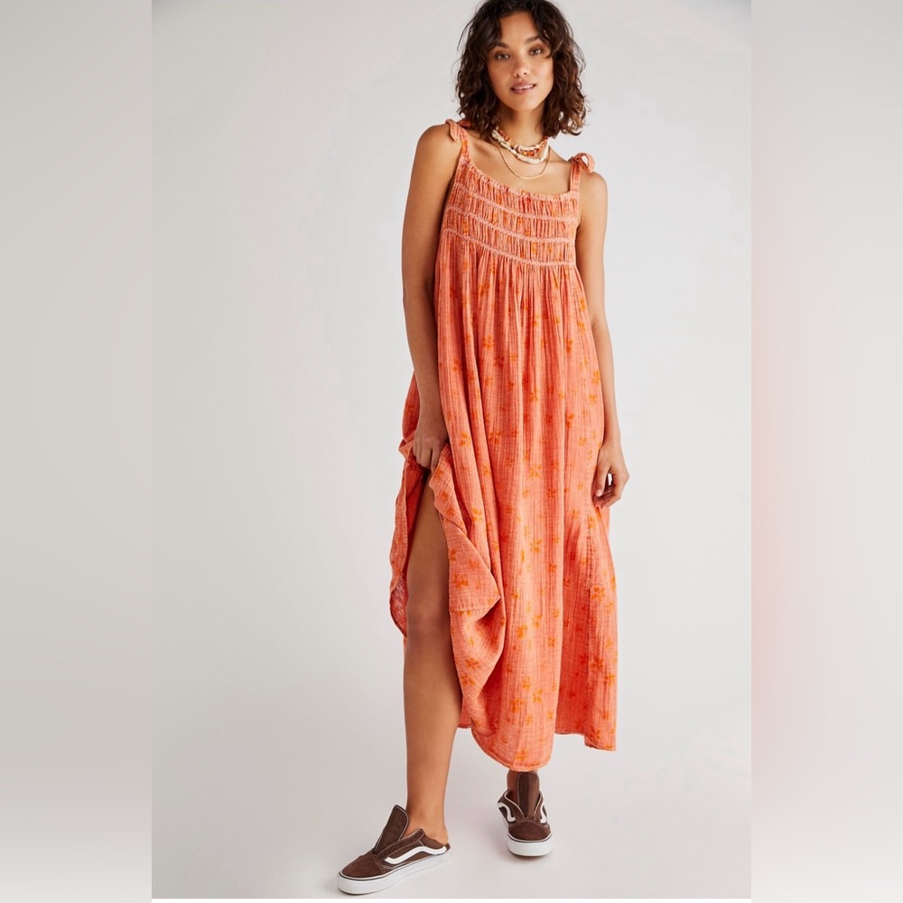 Free People Azure Maxi Dress - Orange/Red Color Combo Medium